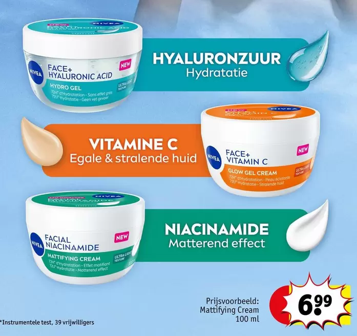 Face + Hyaluronic Acid Hydro Gel, Face + Vitamin C Glow Gel Cream, Facial Mattifying Cream